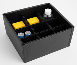 Plastic dividers prevent item collision in boxes